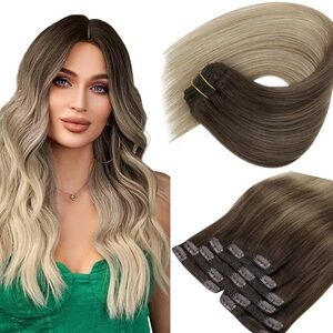Sunny Hair Clip-In Human Hair Extensions Brown to Golden Blonde Ombre Balayage